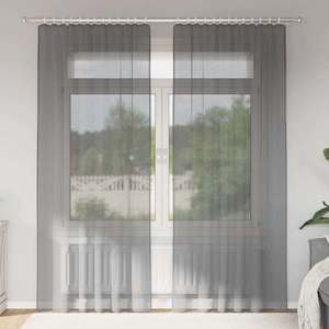 vidaXL Perdele Voile cu buzunare pentru bare 2 buc gri închis imagine