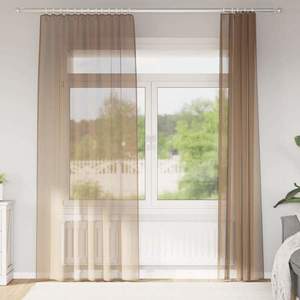 vidaXL Perdele Voile cu buzunare pentru bare 2 buc maro deschis imagine