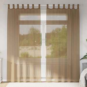 vidaXL Perdele voal cu bucle 2 buc, maro deschis, 140x245 cm imagine