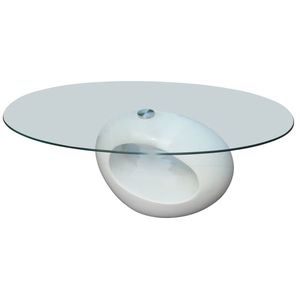 vidaXL Măsuță de cafea cu blat oval din sticlă, alb lucios imagine