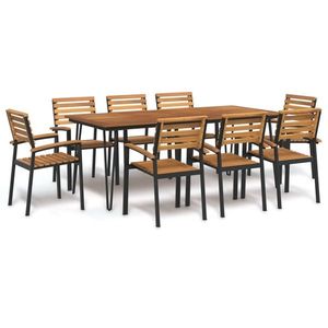 vidaXL Set mobilier de grădină, 9 piese, lemn masiv de acacia și metal imagine