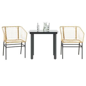 vidaXL Set mobilier grădină, 3 piese, gri, poliratan și sticlă imagine