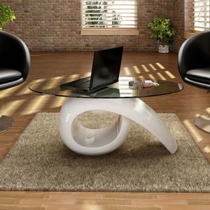 vidaXL Măsuță de cafea cu blat oval din sticlă, alb lucios imagine