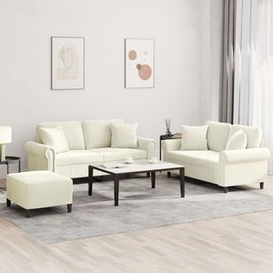 vidaXL Set de canapele cu perne, 3 piese, crem, catifea imagine