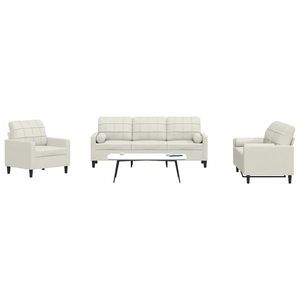 vidaXL Set de canapele cu perne/rulouri, 3 piese, crem, catifea imagine