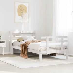 vidaXL Cadru pat fără saltea/cu tăblie, alb, 90x200 cm, lemn masiv pin imagine