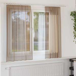 vidaXL Perdele Voile cu buzunare pentru bare 2 buc maro deschis imagine