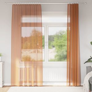 vidaXL Perdele Voile cu buzunare pentru bare 2 buc teracotă imagine