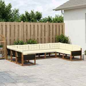 vidaXL Set de canapele de exterior cu pernă 9 pcs Natural și Crem imagine