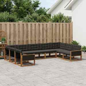 vidaXL Set de canapele de exterior cu pernă 9 pcs Natural și Negru imagine