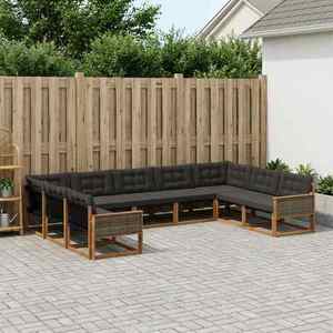 vidaXL Set de canapele de exterior cu pernă 9 pcs Natural și Negru imagine