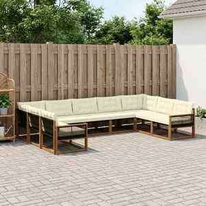 vidaXL Set de canapele de exterior cu pernă 9 pcs Natural și Crem imagine