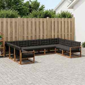 vidaXL Set de canapele de exterior cu pernă 9 pcs Natural și Negru imagine