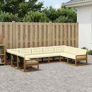 vidaXL Set de canapele de exterior cu pernă 9 pcs Natural și Crem imagine
