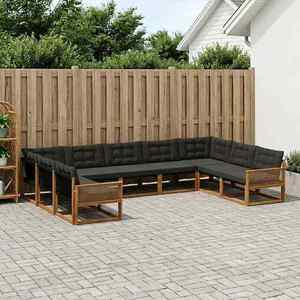 vidaXL Set de canapele de exterior cu pernă 9 pcs Natural și Negru imagine