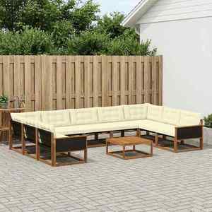 vidaXL Set de canapele de exterior cu pernă 10 pcs Natural și Crem imagine