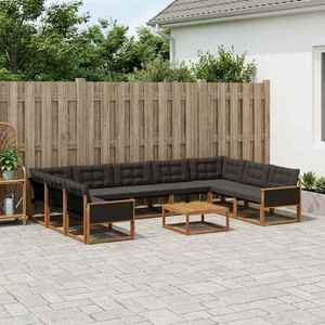 vidaXL Set de canapele de exterior cu pernă 10 pcs Natural și Negru imagine