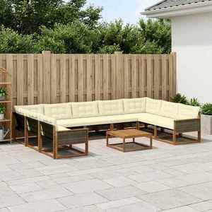 vidaXL Set de canapele de exterior cu pernă 10 pcs Natural și Crem imagine