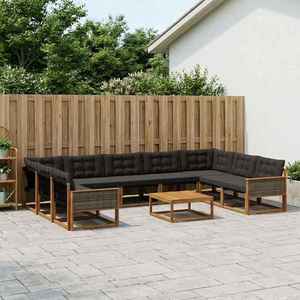 vidaXL Set de canapele de exterior cu pernă 10 pcs Natural și Negru imagine