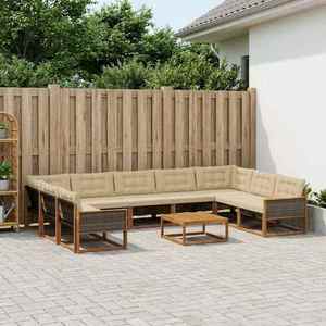 vidaXL Set de canapele de exterior cu pernă 10 pcs Natural și Bej imagine