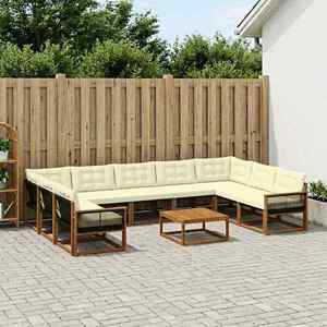 vidaXL Set de canapele de exterior cu pernă 10 pcs Natural și Crem imagine