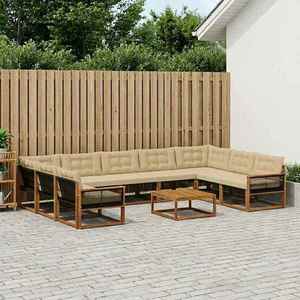vidaXL Set de canapele de exterior cu pernă 10 pcs Natural și Bej imagine