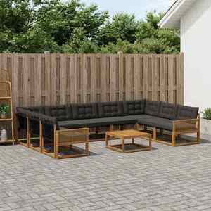 vidaXL Set de canapele de exterior cu pernă 10 pcs Natural și Negru imagine