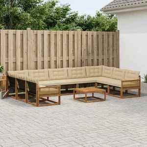 vidaXL Set de canapele de exterior cu pernă 10 pcs Natural și Bej imagine