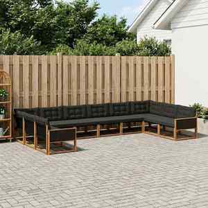 vidaXL Set de canapele de exterior cu pernă 10 pcs Natural și Negru imagine
