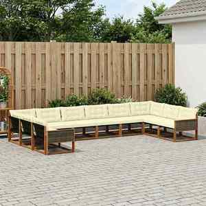 vidaXL Set de canapele de exterior cu pernă 10 pcs Natural și Crem imagine