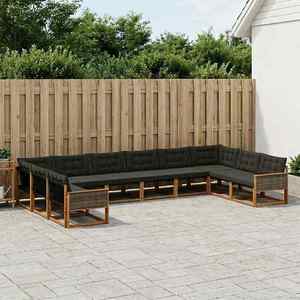 vidaXL Set de canapele de exterior cu pernă 10 pcs Natural și Negru imagine