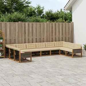 vidaXL Set de canapele de exterior cu pernă 10 pcs Natural și Bej imagine
