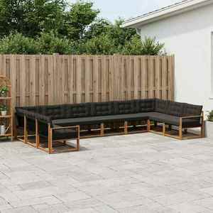vidaXL Set de canapele de exterior cu pernă 10 pcs Natural și Negru imagine