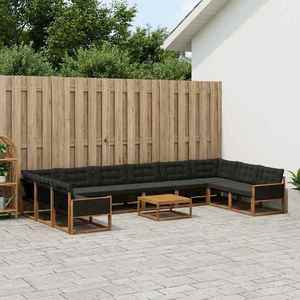 vidaXL Set de canapele de exterior cu pernă 11 pcs Natural și Negru imagine