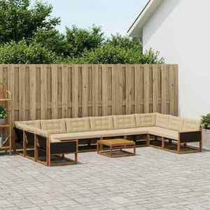 vidaXL Set de canapele de exterior cu pernă 11 pcs Natural și Bej imagine