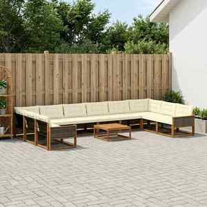 vidaXL Set de canapele de exterior cu pernă 11 pcs Natural și Crem imagine