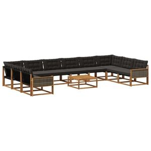 vidaXL Set de canapele de exterior cu pernă 11 pcs Natural și Negru imagine