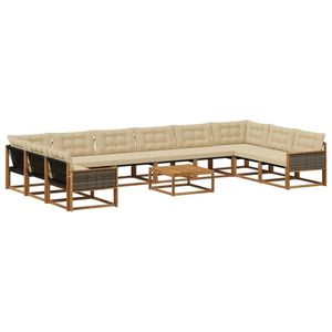 vidaXL Set de canapele de exterior cu pernă 11 pcs Natural și Bej imagine