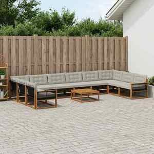 vidaXL Set de canapele de exterior 11 pcs Natural și gri deschis imagine
