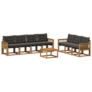 vidaXL Set de canapele de exterior cu pernă 8 pcs Natural și Negru imagine