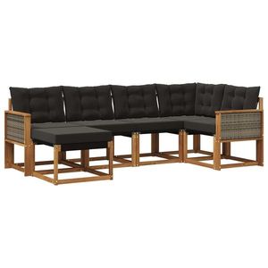 vidaXL Set de canapele de exterior cu pernă 6 pcs Natural și Negru imagine
