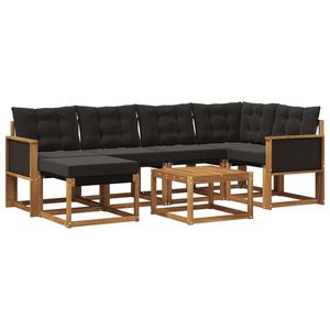 vidaXL Set de canapele de exterior cu pernă 7 pcs Natural și Negru imagine