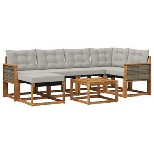 vidaXL Set de canapele de exterior 7 pcs Natural și gri deschis imagine