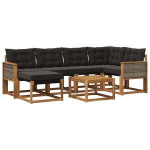 vidaXL Set de canapele de exterior cu pernă 7 pcs Natural și Negru imagine