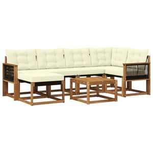 vidaXL Set de canapele de exterior cu pernă 7 pcs Natural și Crem imagine