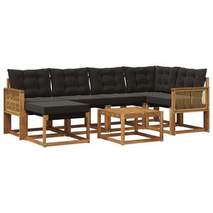 vidaXL Set de canapele de exterior cu pernă 7 pcs Natural și Negru imagine