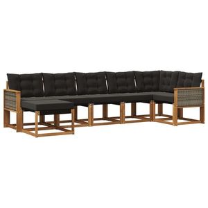 vidaXL Set de canapele de exterior cu pernă 7 pcs Natural și Negru imagine