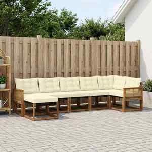 vidaXL Set de canapele de exterior cu pernă 7 pcs Natural și Crem imagine