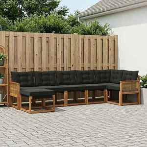 vidaXL Set de canapele de exterior cu pernă 7 pcs Natural și Negru imagine