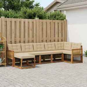 vidaXL Set de canapele de exterior cu pernă 7 pcs Natural și Bej imagine